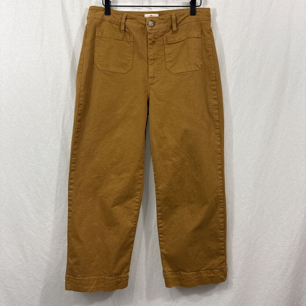 Marine Layer Wide Leg Pants Mustard Brown Womens Sz 10 Preppy Retro Patch Pocket